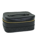 CHANEL Vanity Cosmetic Pouch Caviar Skin Black CC bs11563