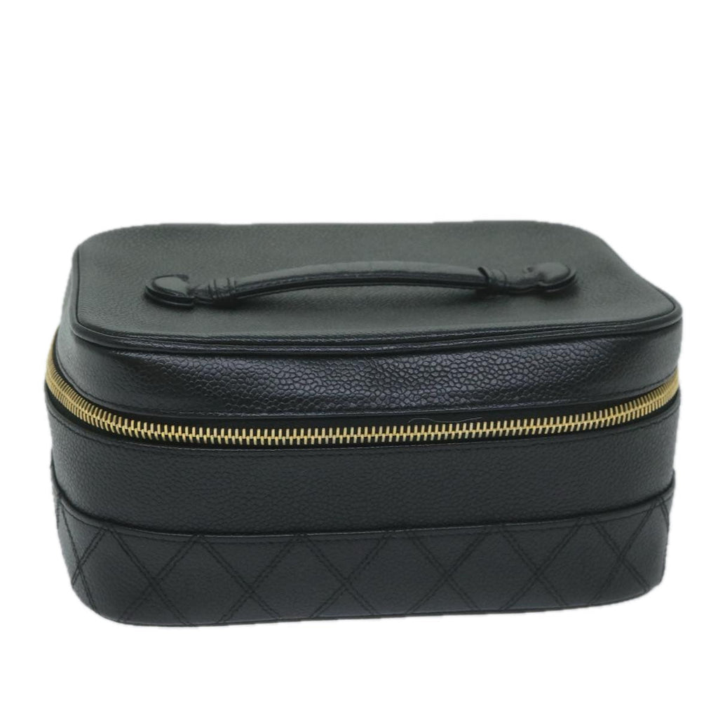 CHANEL Vanity Cosmetic Pouch Caviar Skin Black CC bs11563