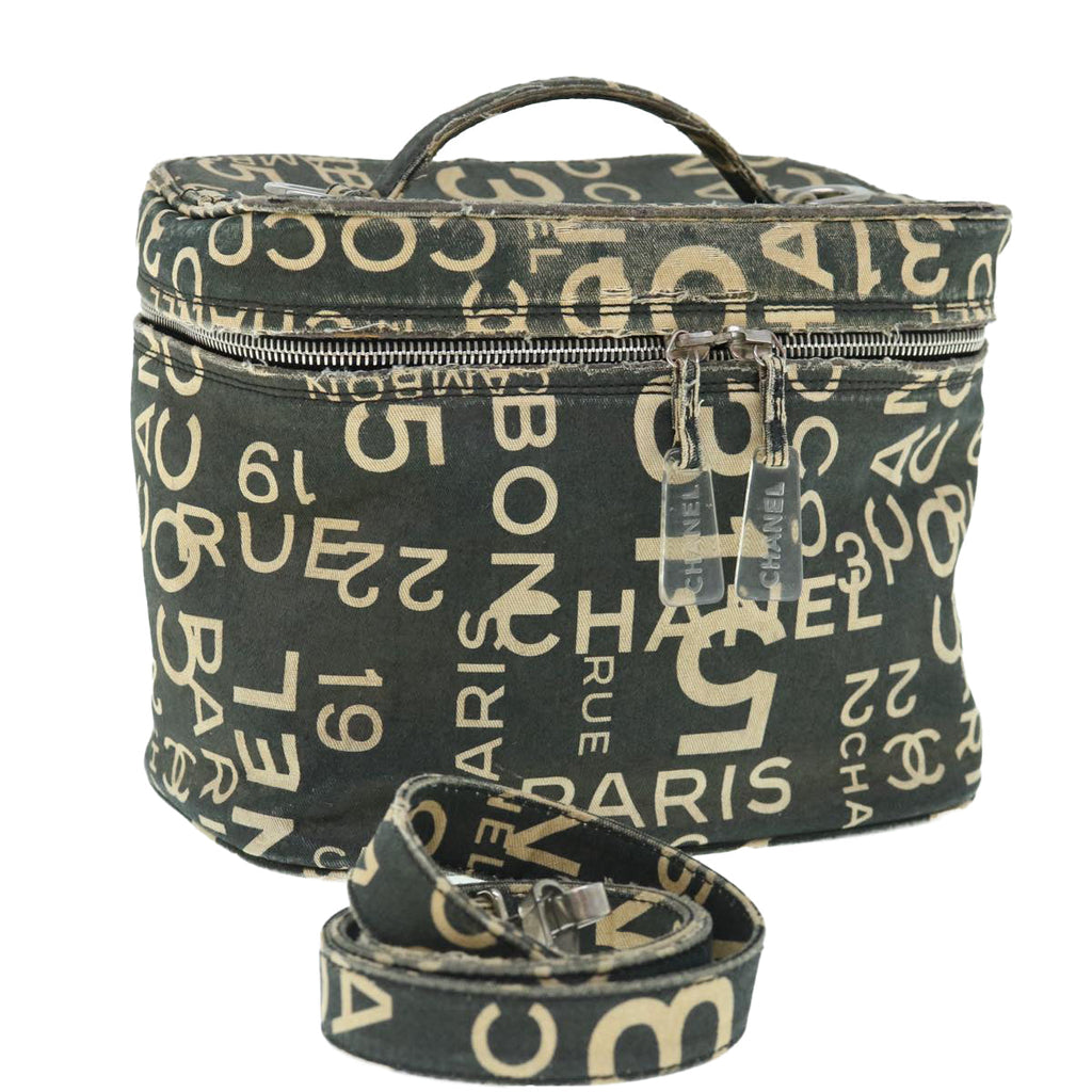 CHANEL Bycy Vanity Cosmetic Pouch Canvas Black CC bs11565