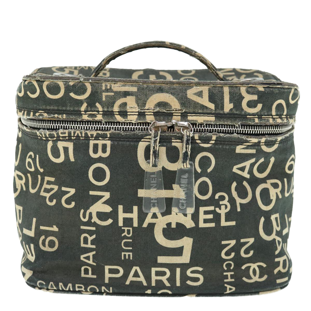 CHANEL Bycy Vanity Cosmetic Pouch Canvas Black CC bs11565