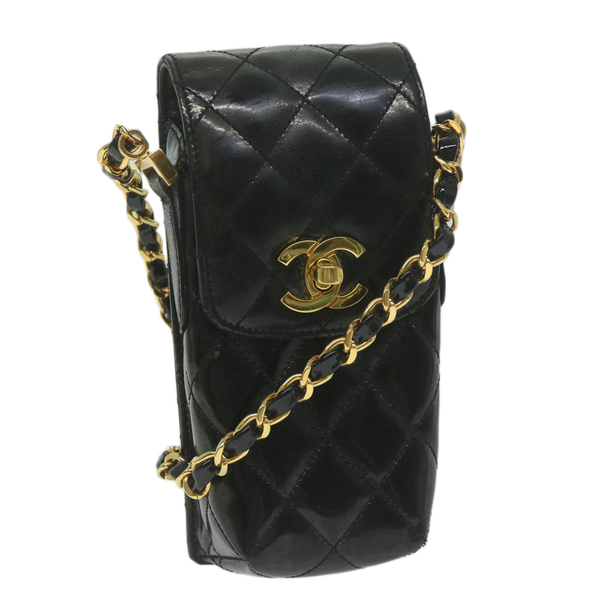 CHANEL Matelasse Chain Shoulder Bag Patent leather Black CC bs11765