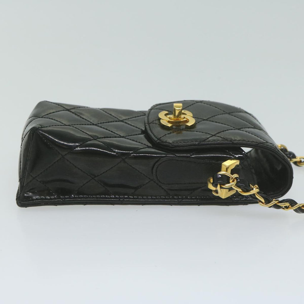 CHANEL Matelasse Chain Shoulder Bag Patent leather Black CC bs11765