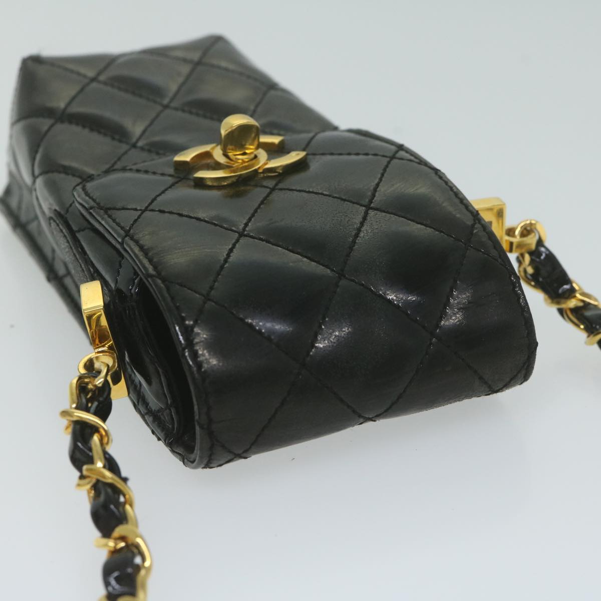 CHANEL Matelasse Chain Shoulder Bag Patent leather Black CC bs11765