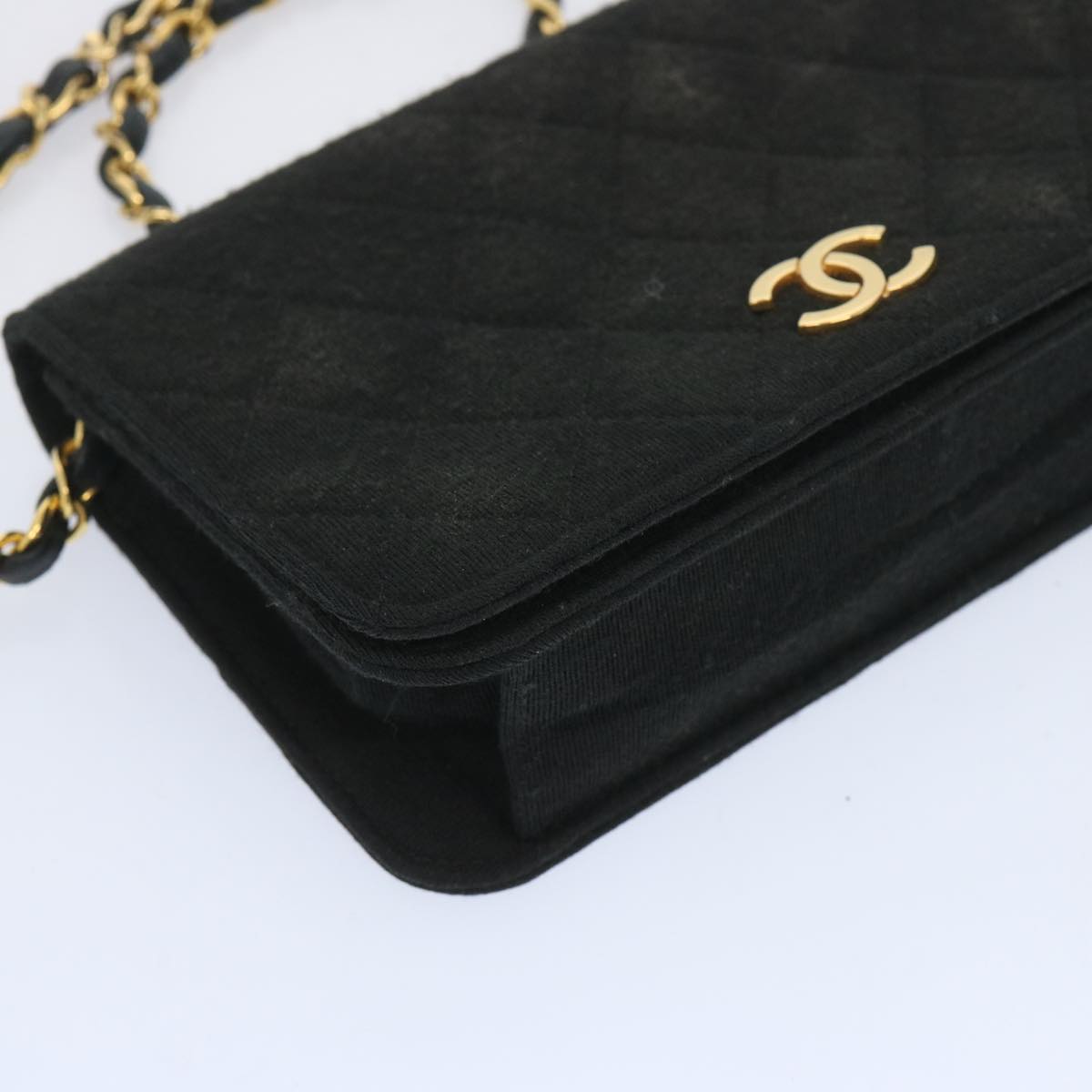 CHANEL Matelasse Chain Shoulder Bag Cotton Black CC bs12038