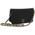 CHANEL Matelasse Chain Shoulder Bag Cotton Black CC bs12038