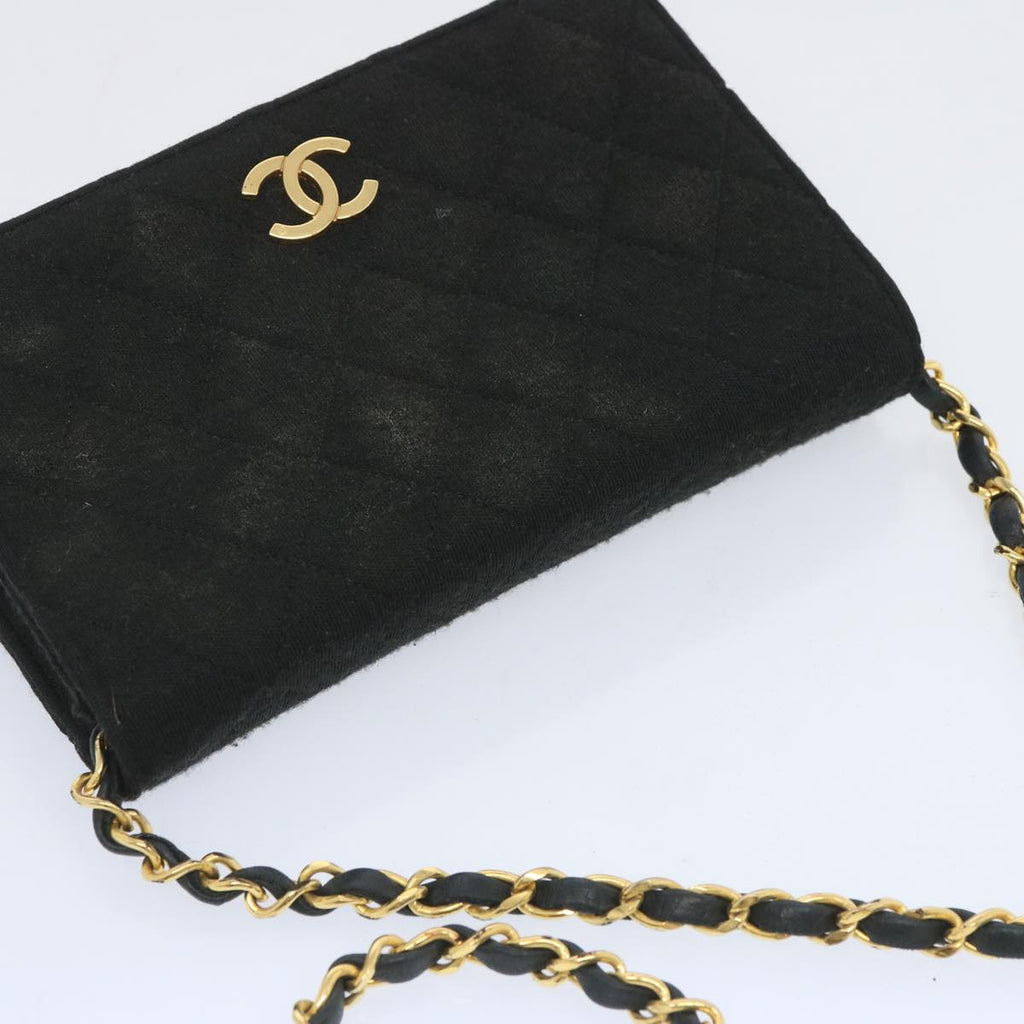 CHANEL Matelasse Chain Shoulder Bag Cotton Black CC bs12038