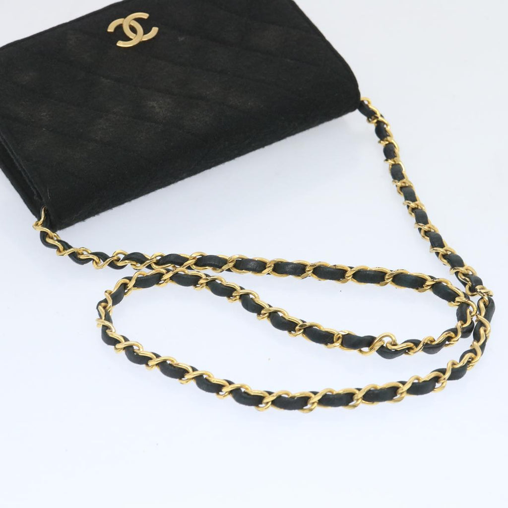 CHANEL Matelasse Chain Shoulder Bag Cotton Black CC bs12038