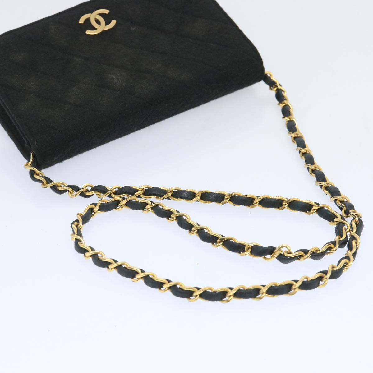 CHANEL Matelasse Chain Shoulder Bag Cotton Black CC bs12038