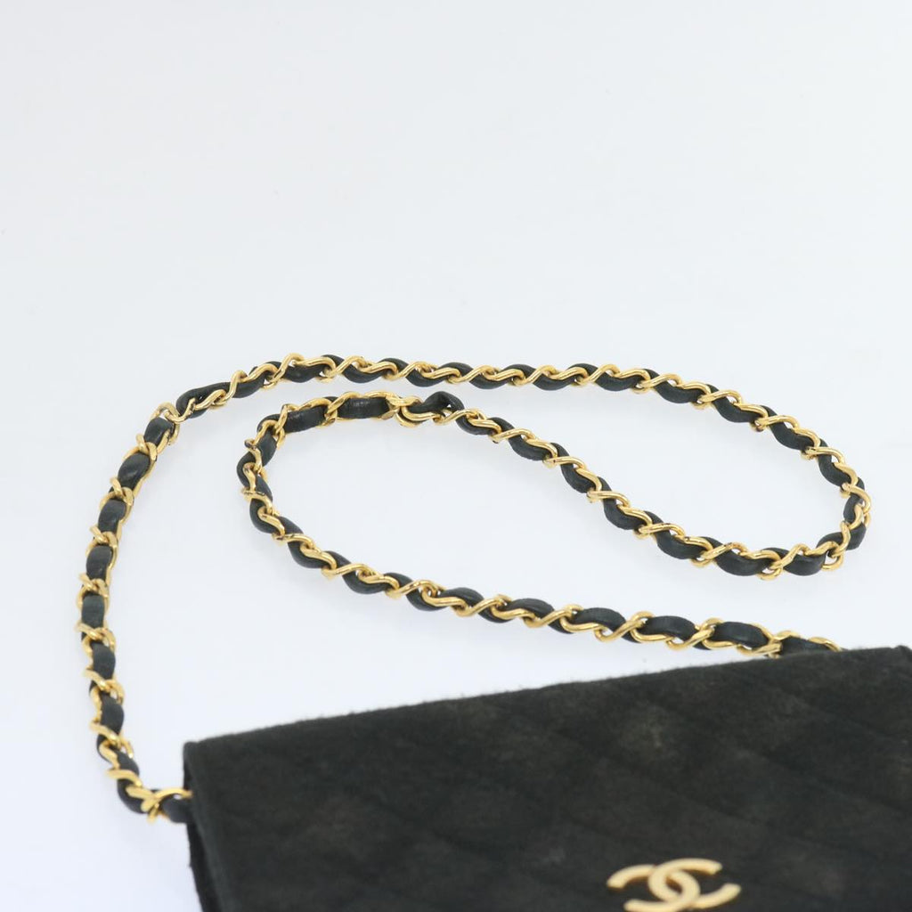 CHANEL Matelasse Chain Shoulder Bag Cotton Black CC bs12038