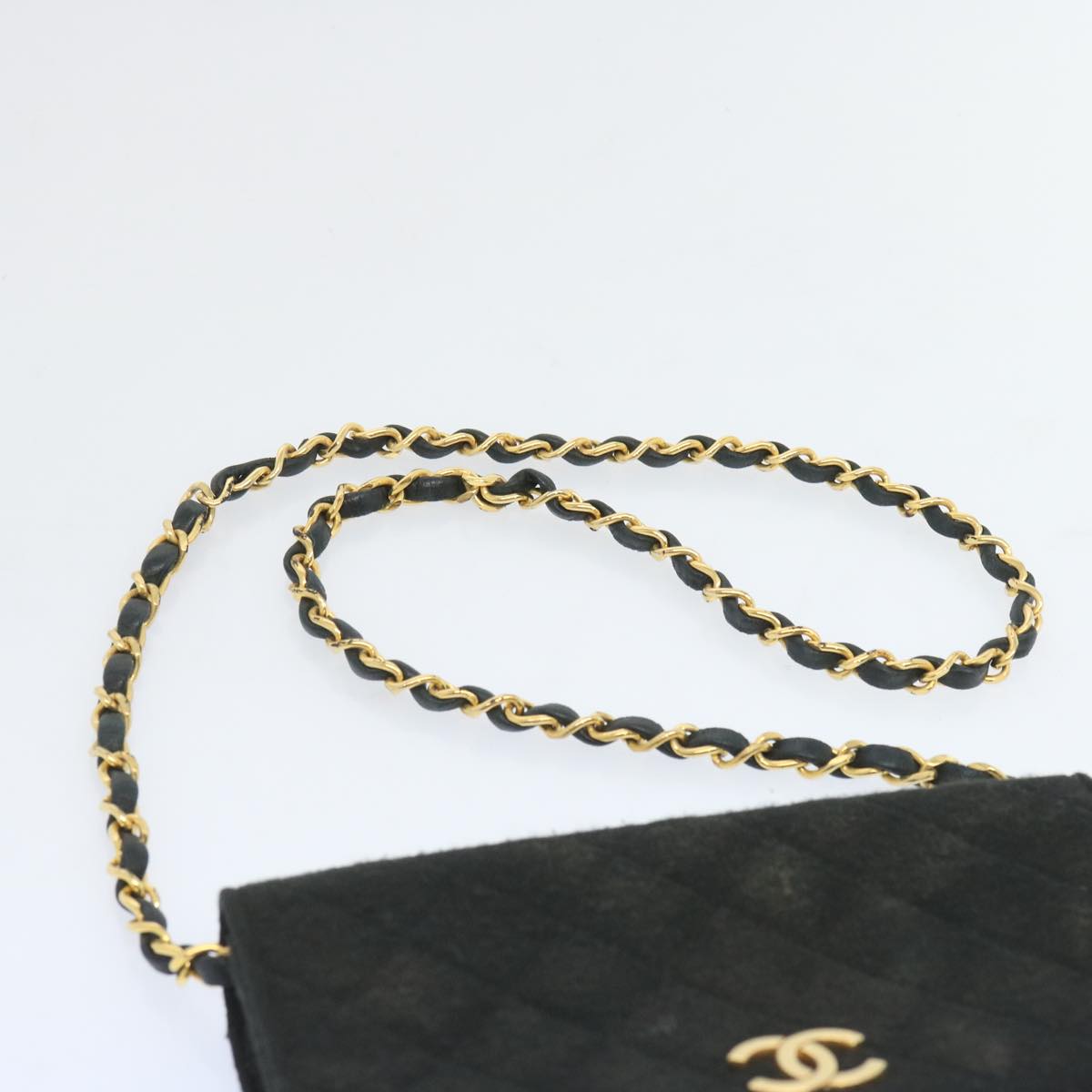 CHANEL Matelasse Chain Shoulder Bag Cotton Black CC bs12038