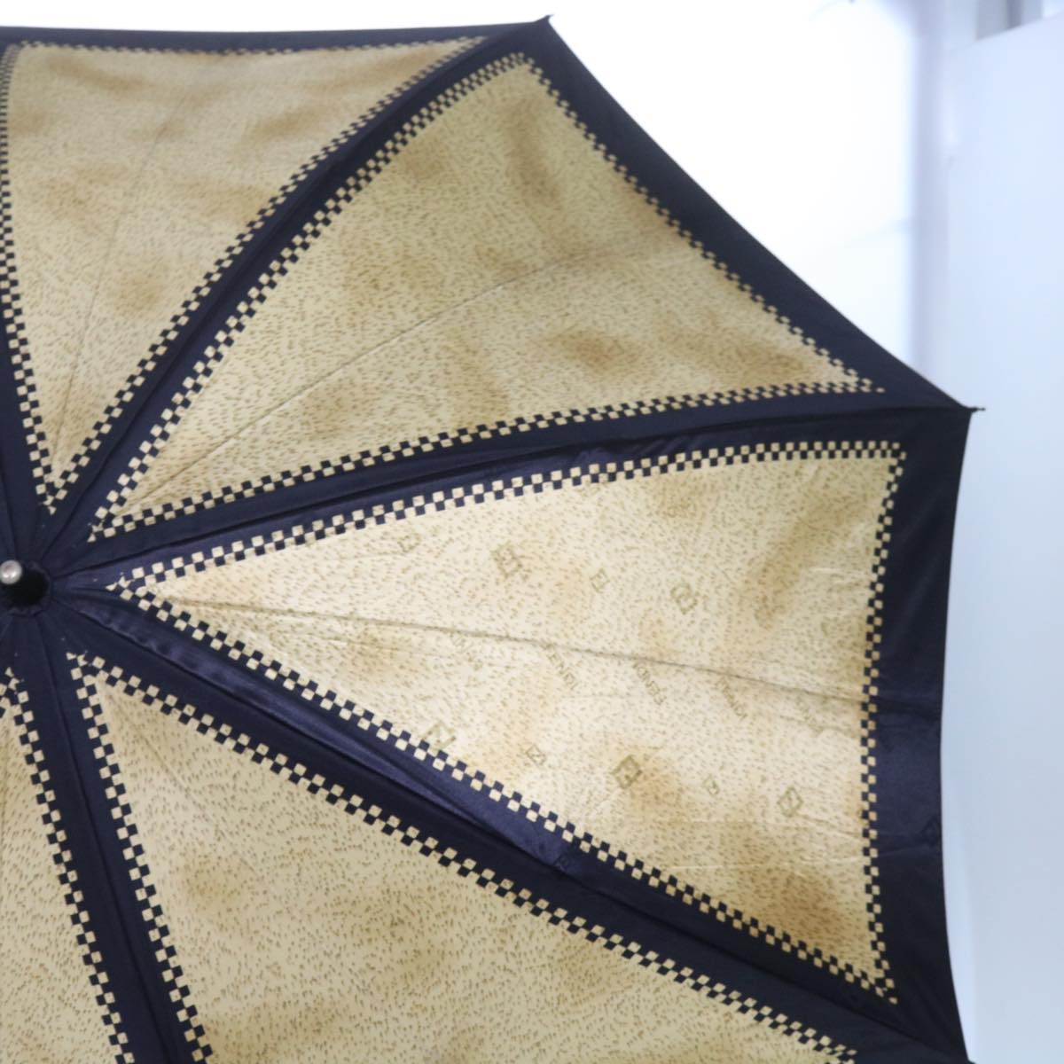 FENDI Zucchino Canvas folding Umbrella Nylon Gold Black bs12295