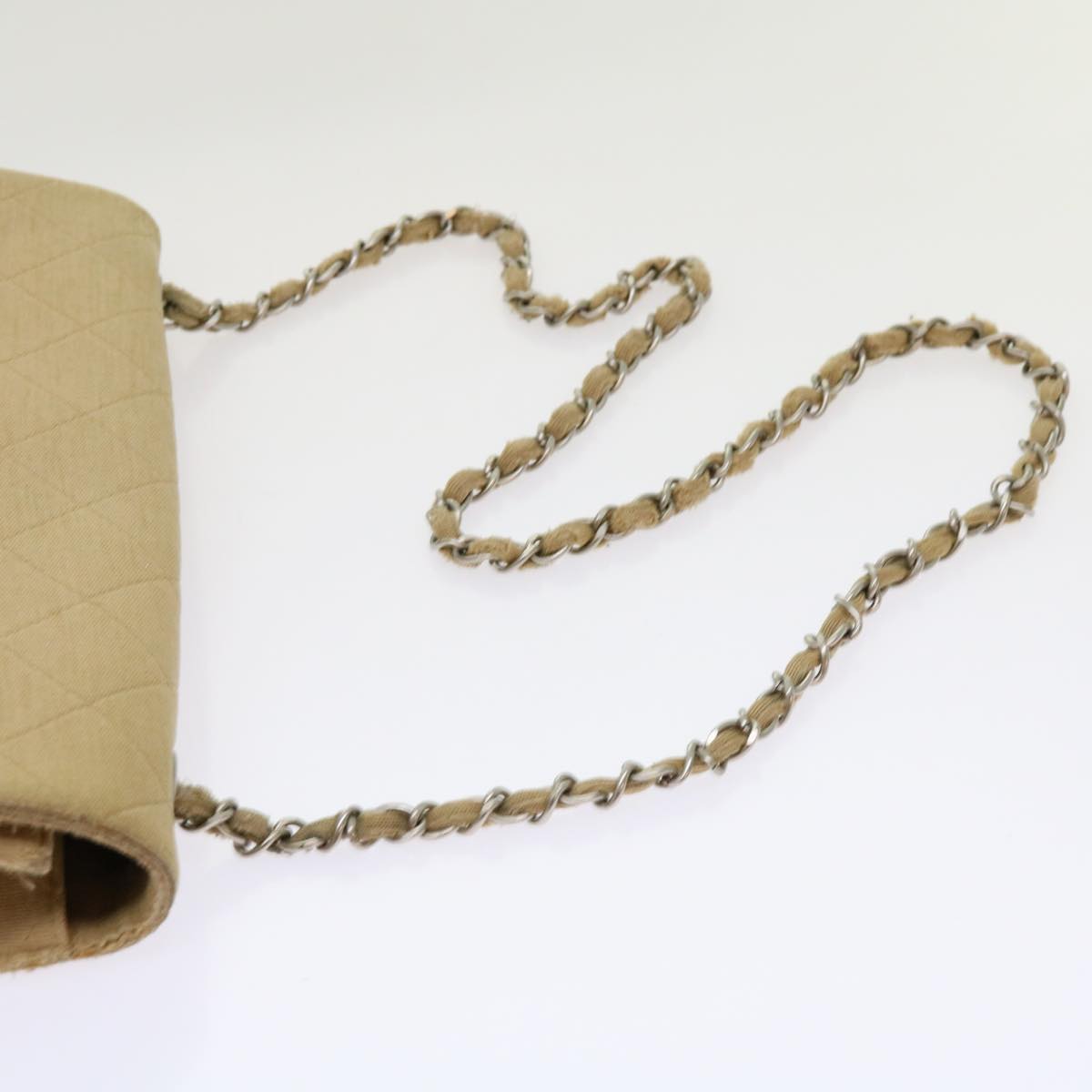 CHANEL Matelasse Chain Turn Lock Shoulder Bag cotton Beige CC bs13037