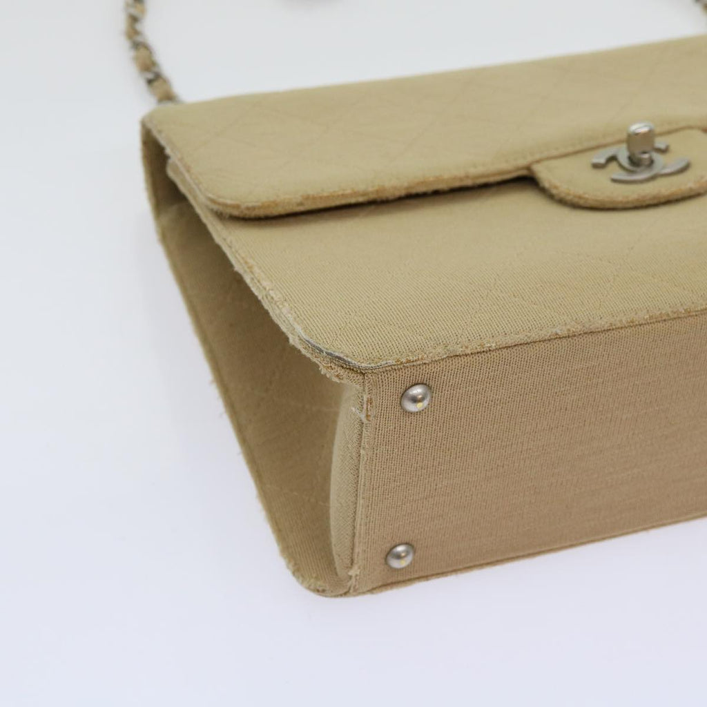 CHANEL Matelasse Chain Turn Lock Shoulder Bag cotton Beige CC bs13037