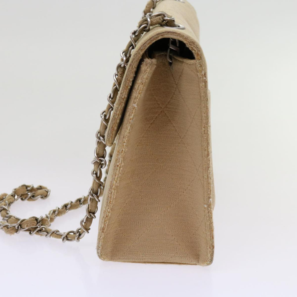 CHANEL Matelasse Chain Turn Lock Shoulder Bag cotton Beige CC bs13037