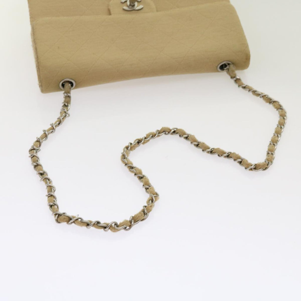 CHANEL Matelasse Chain Turn Lock Shoulder Bag cotton Beige CC bs13037