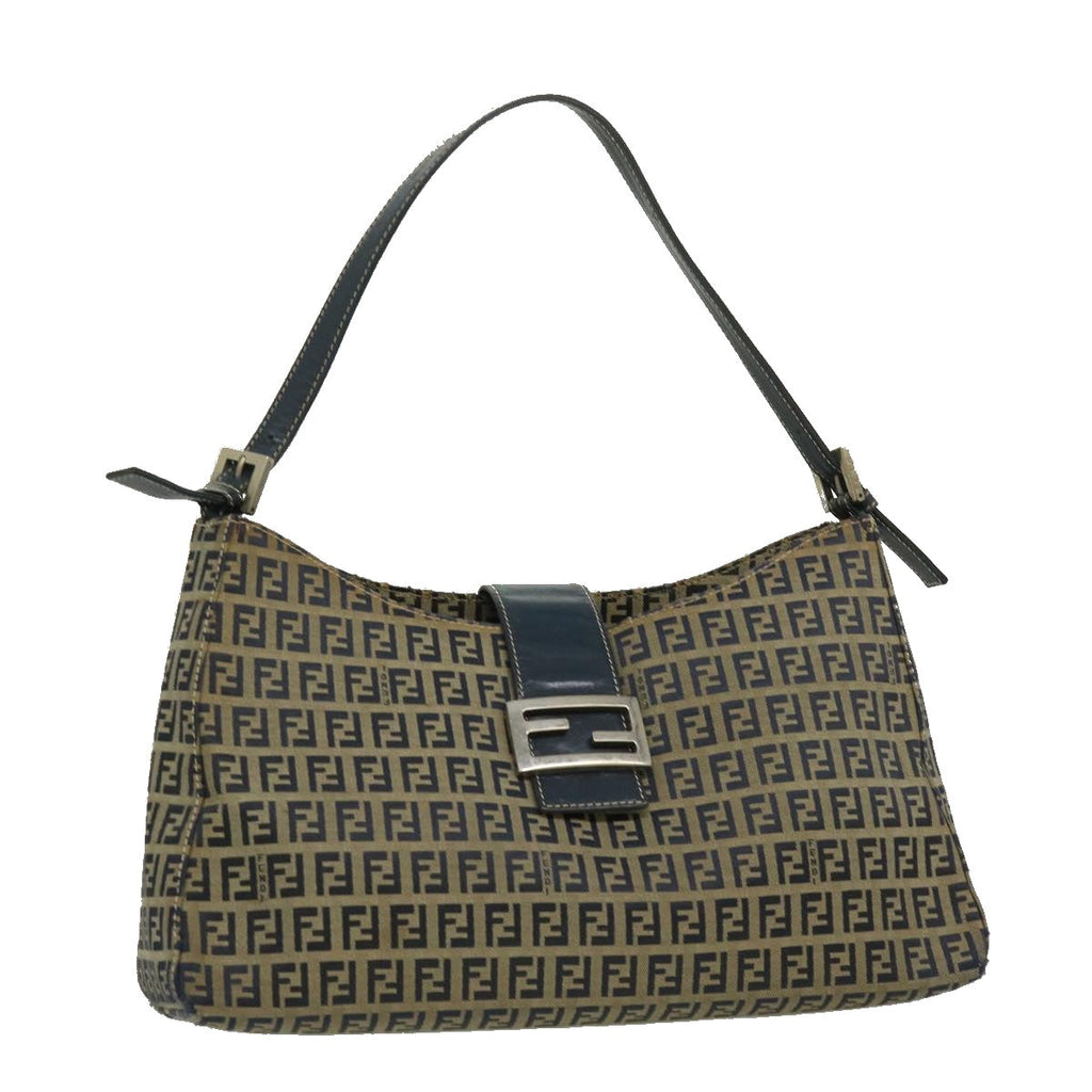 FENDI Zucchino Canvas Mamma Baguette Shoulder Bag Navy bs1329