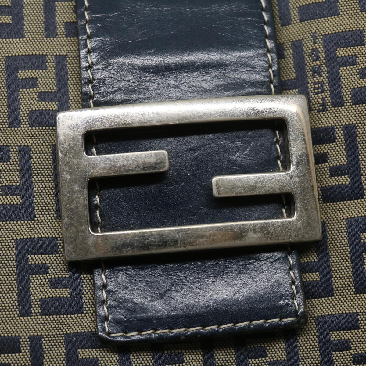 FENDI Zucchino Canvas Mamma Baguette Shoulder Bag Navy bs1329