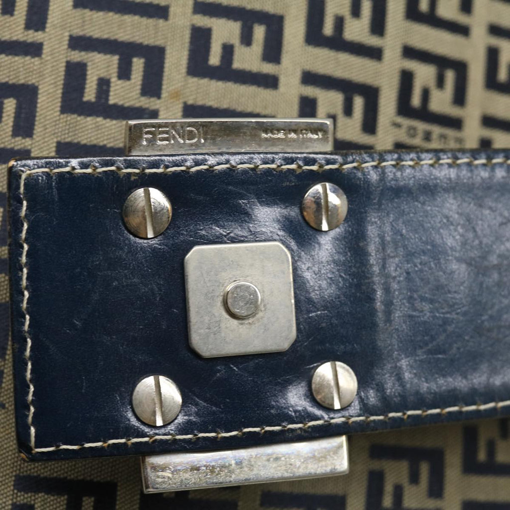FENDI Zucchino Canvas Mamma Baguette Shoulder Bag Navy bs1329