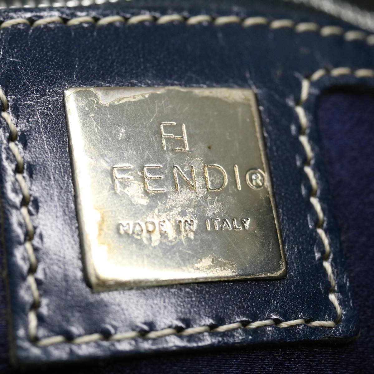 FENDI Zucchino Canvas Mamma Baguette Shoulder Bag Navy bs1329