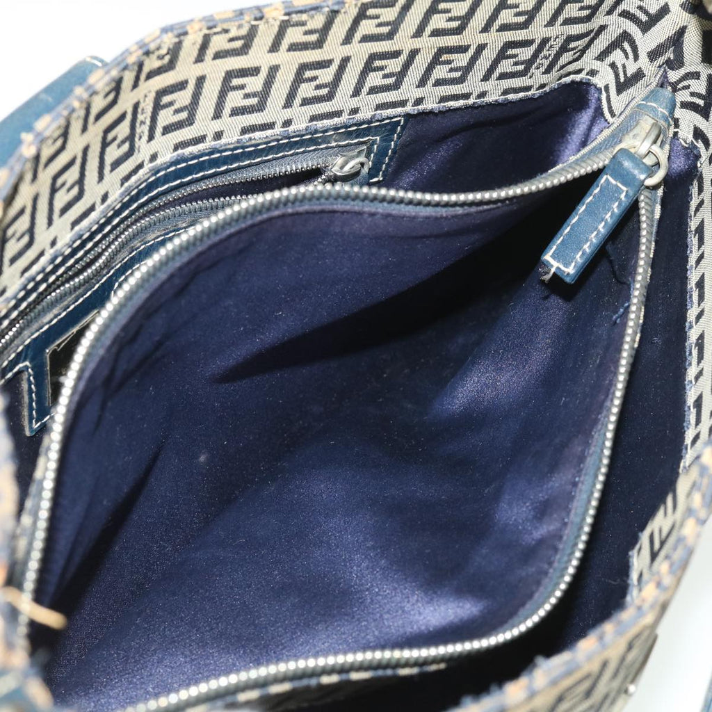FENDI Zucchino Canvas Mamma Baguette Shoulder Bag Navy bs1329