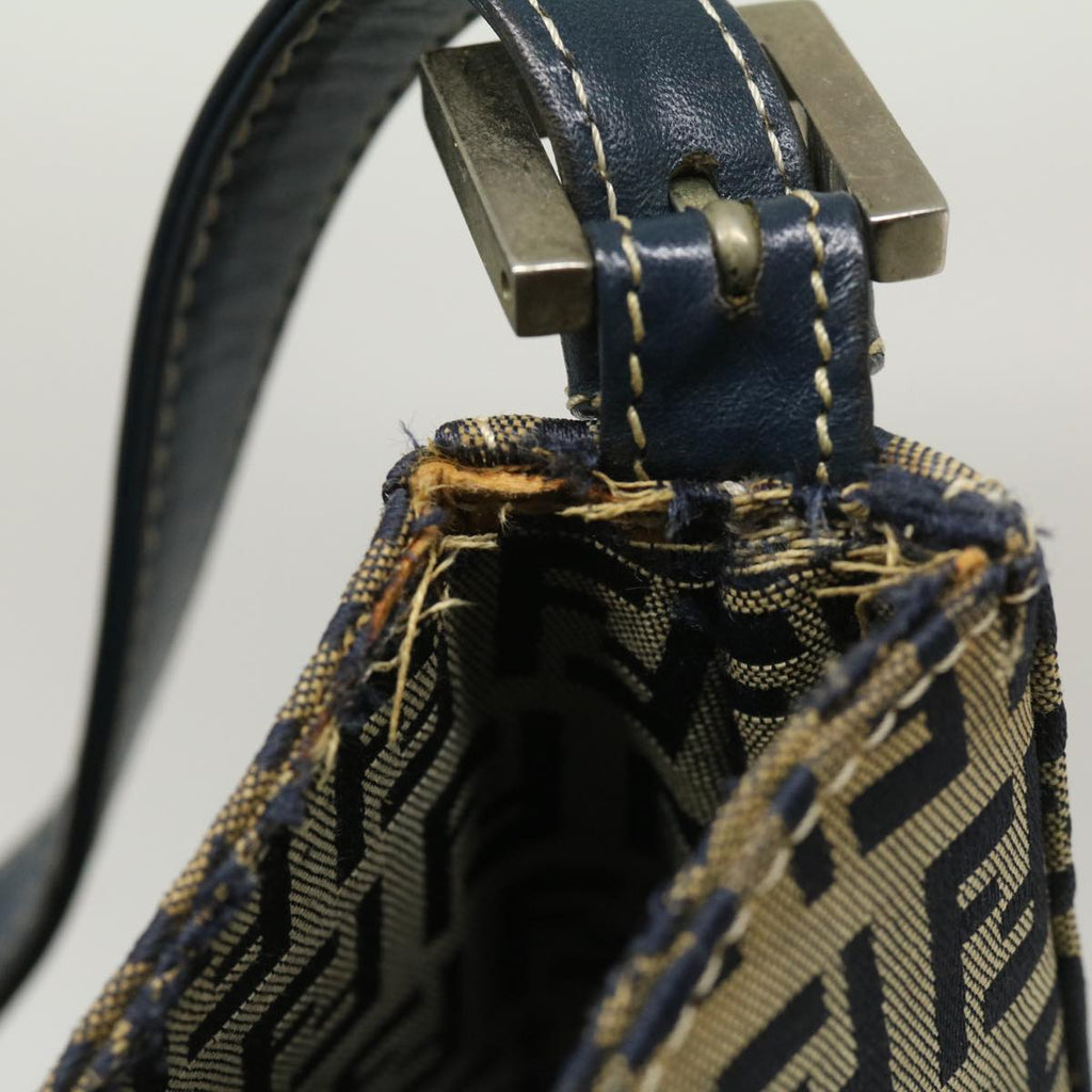 FENDI Zucchino Canvas Mamma Baguette Shoulder Bag Navy bs1329