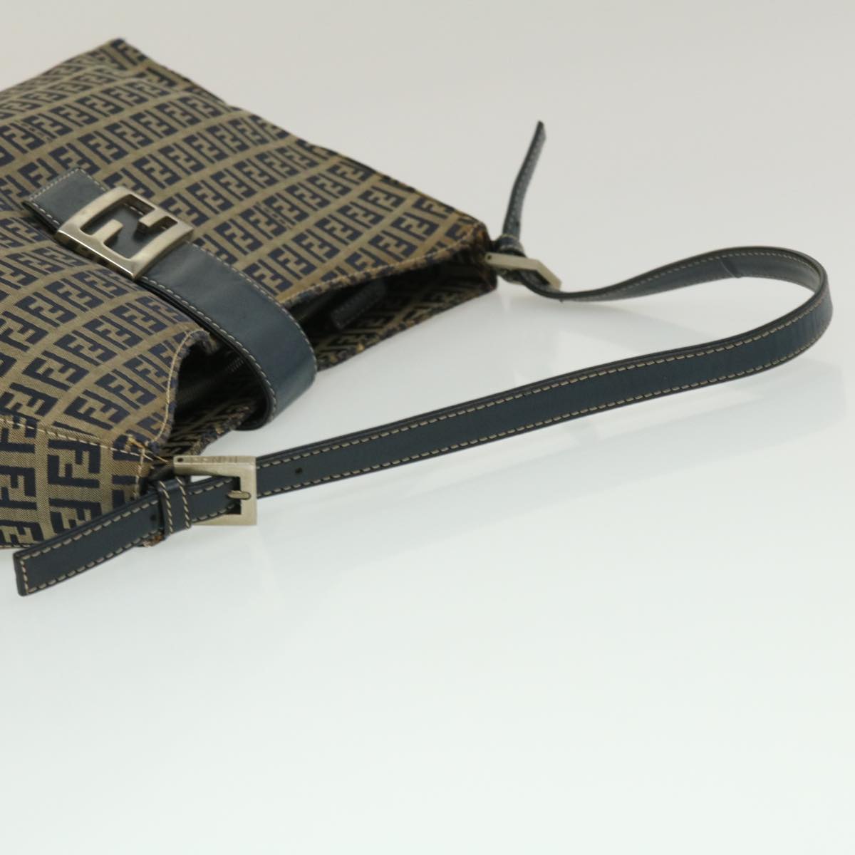 FENDI Zucchino Canvas Mamma Baguette Shoulder Bag Navy bs1329