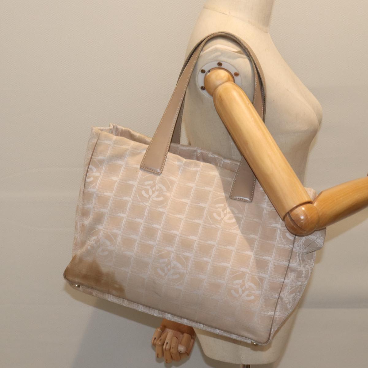 CHANEL New Travel Line Tote Bag Nylon Beige CC bs13324