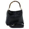 GUCCI Bamboo Shoulder Bag Leather 2way Black 001 1998 1638 bs13384