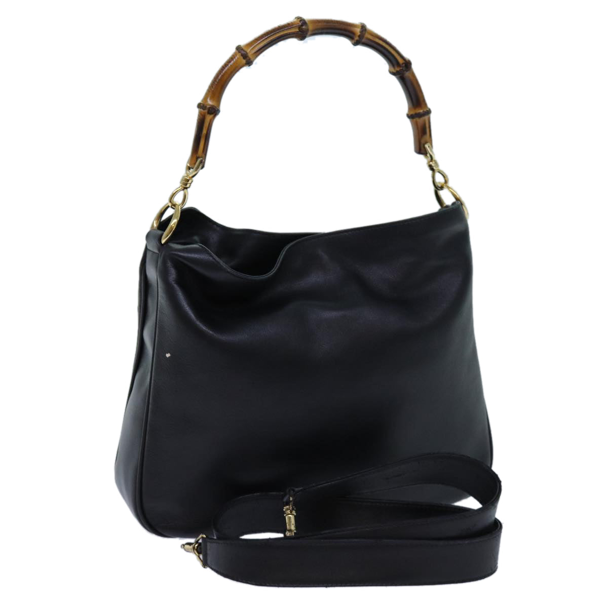 GUCCI Bamboo Shoulder Bag Leather 2way Black 001 1998 1638 bs13384