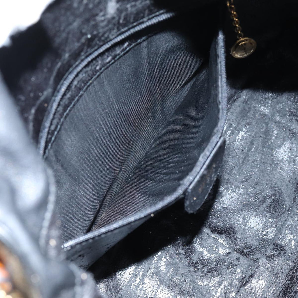 GUCCI Bamboo Shoulder Bag Leather 2way Black 001 1998 1638 bs13384