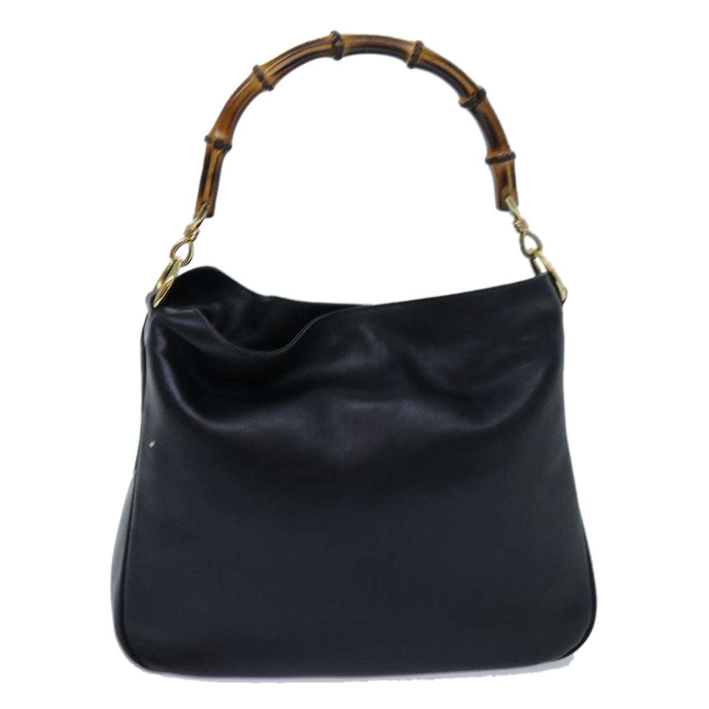 GUCCI Bamboo Shoulder Bag Leather 2way Black 001 1998 1638 bs13384