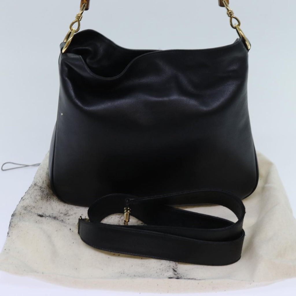 GUCCI Bamboo Shoulder Bag Leather 2way Black 001 1998 1638 bs13384