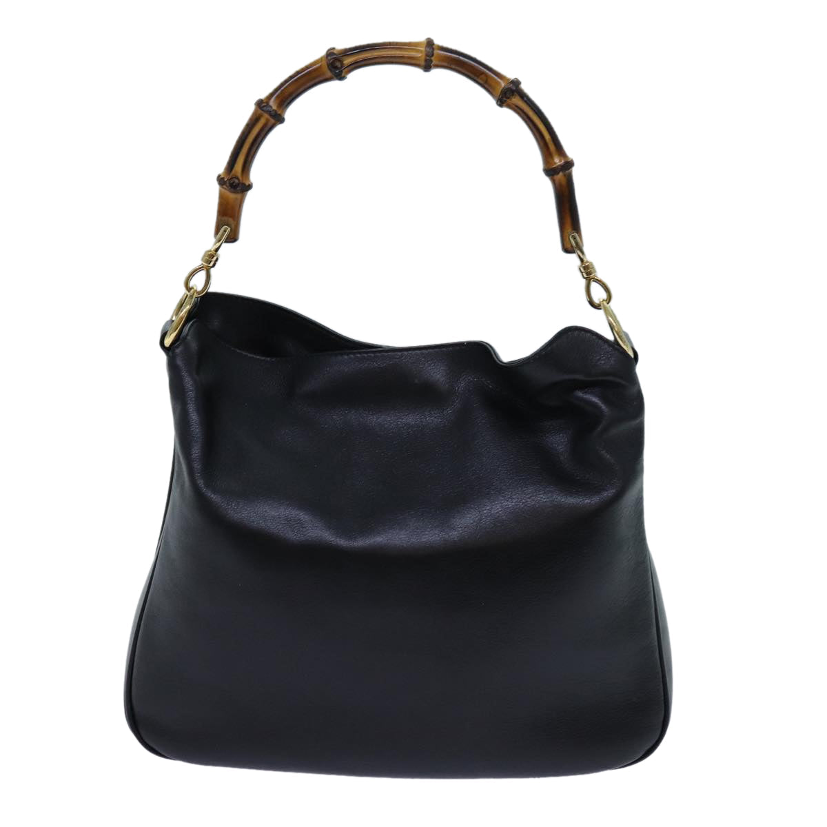 GUCCI Bamboo Shoulder Bag Leather 2way Black 001 1998 1638 bs13384