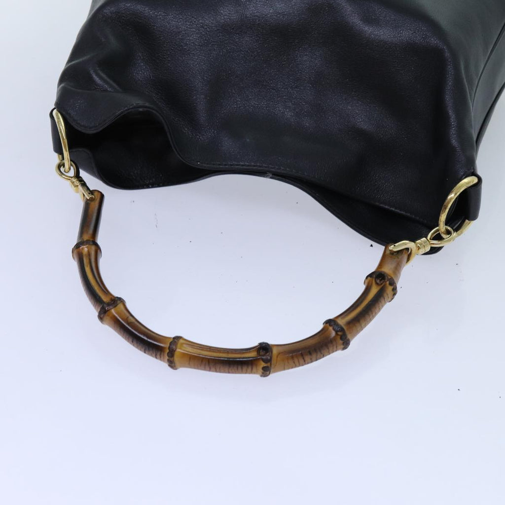 GUCCI Bamboo Shoulder Bag Leather 2way Black 001 1998 1638 bs13384