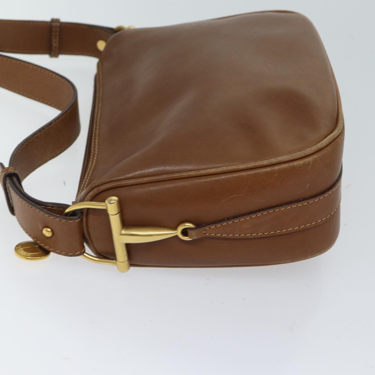 GUCCI Horsebit Shoulder Bag Leather Brown bs13592