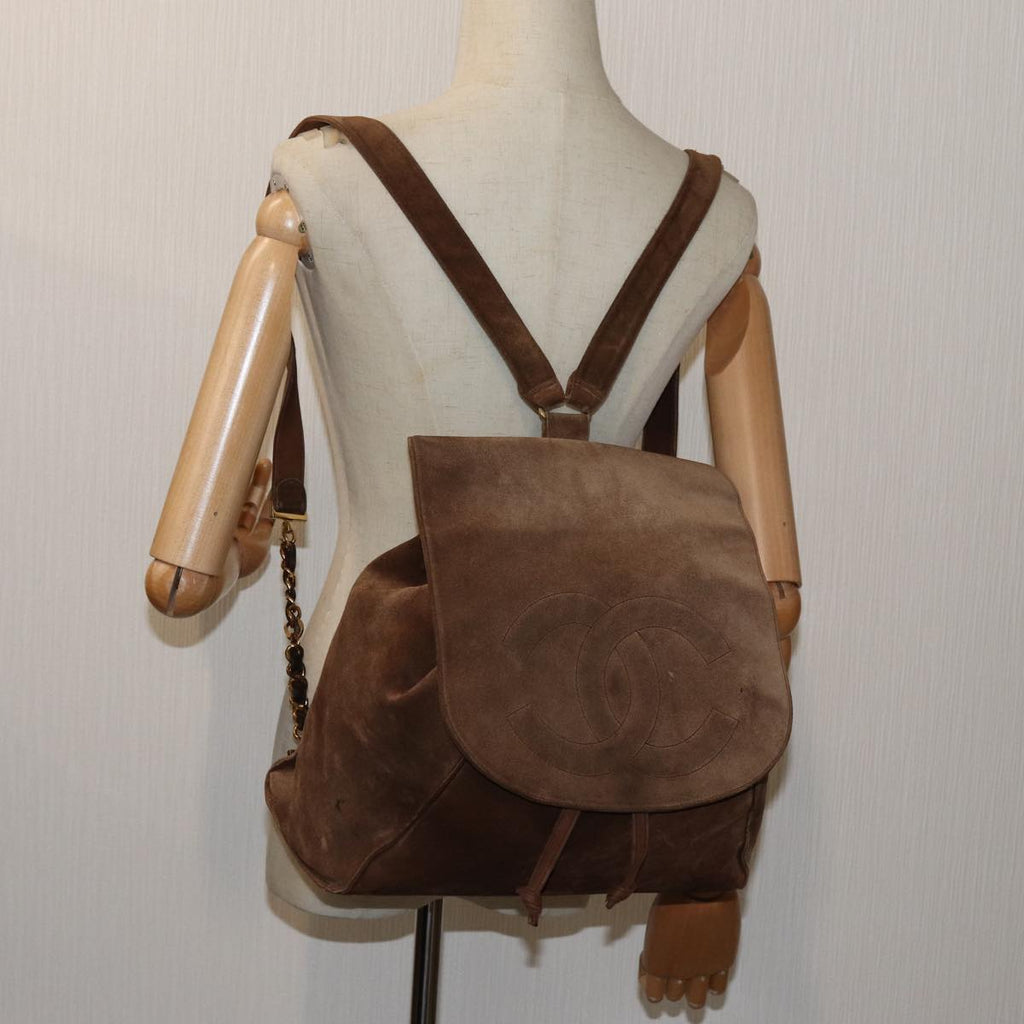 CHANEL COCO Mark Backpack Suede Brown CC bs13597