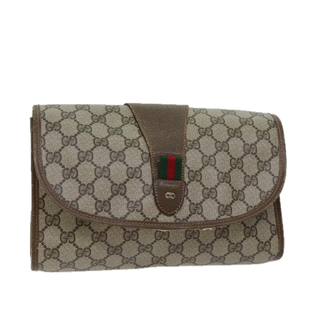 GUCCI GG Canvas Web Sherry Line Clutch Bag PVC Beige Green Red bs13629