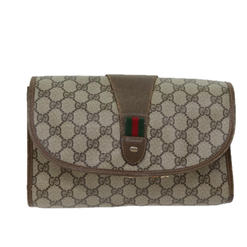 GUCCI GG Canvas Web Sherry Line Clutch Bag PVC Beige Green Red bs13629