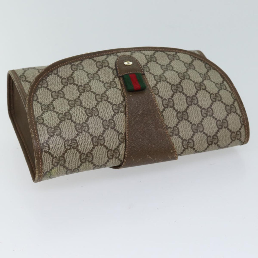 GUCCI GG Canvas Web Sherry Line Clutch Bag PVC Beige Green Red bs13629