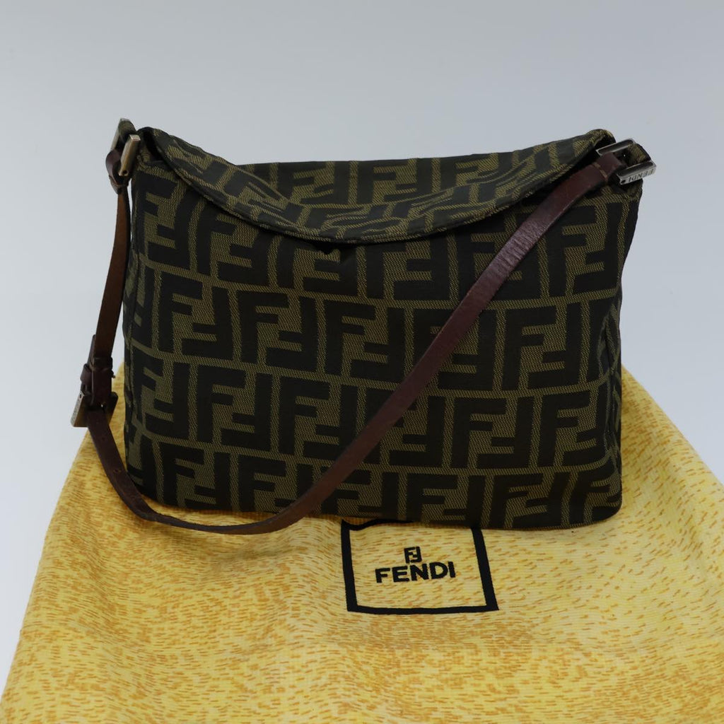FENDI Zucca Canvas Shoulder Bag Brown Black bs13717