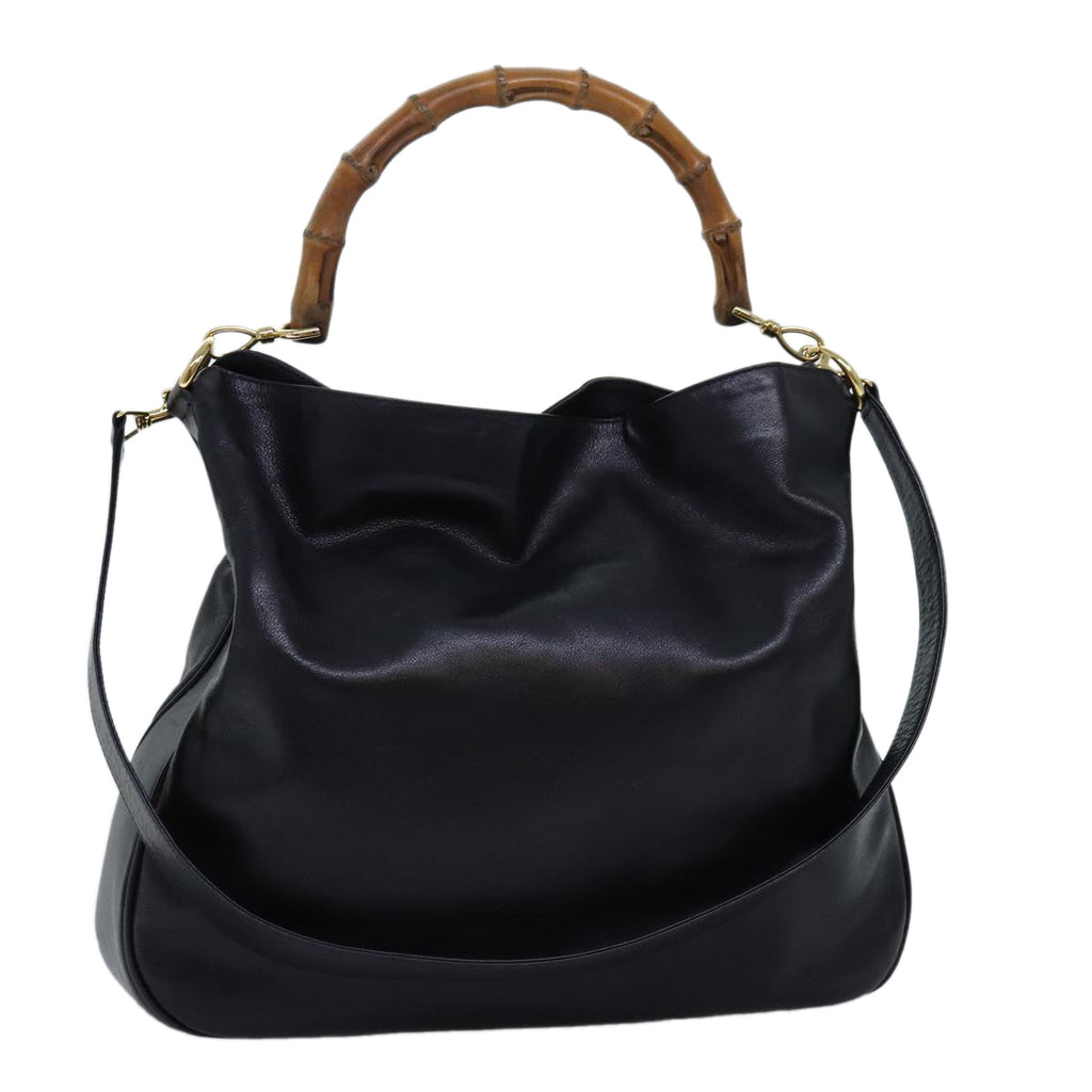 GUCCI Bamboo Hand Bag Leather 2way Black 001 1781 1577 bs13753