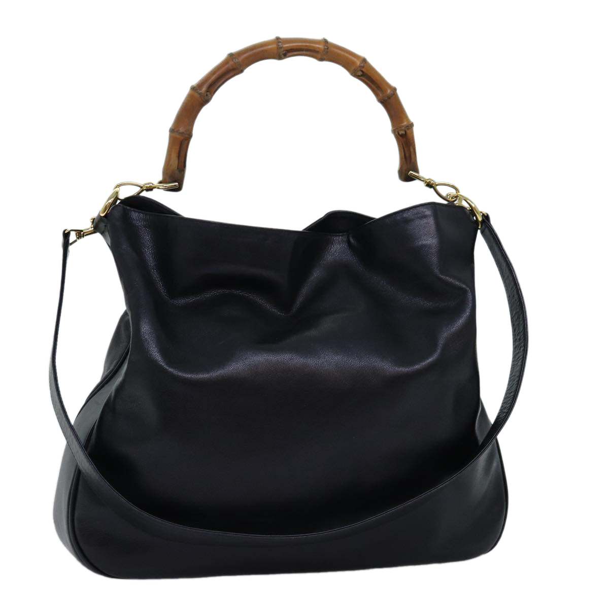 GUCCI Bamboo Hand Bag Leather 2way Black 001 1781 1577 bs13753