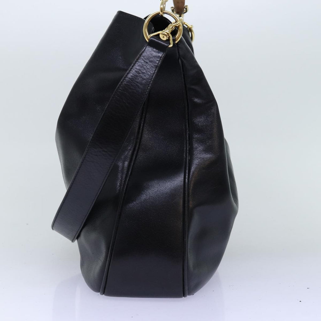 GUCCI Bamboo Hand Bag Leather 2way Black 001 1781 1577 bs13753