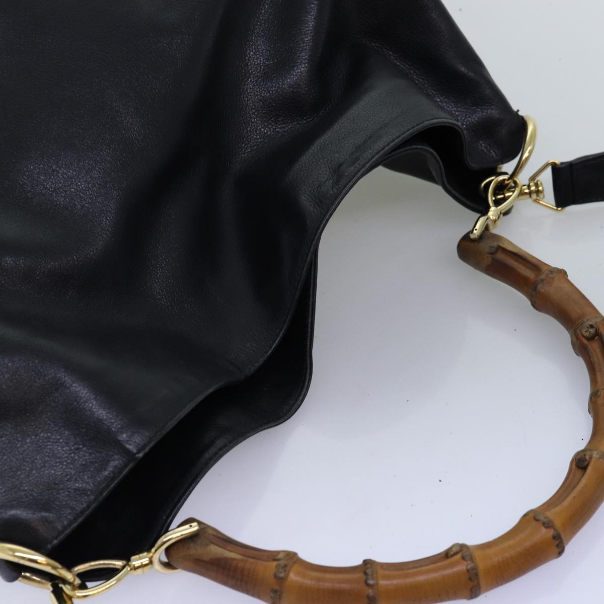 GUCCI Bamboo Hand Bag Leather 2way Black 001 1781 1577 bs13753