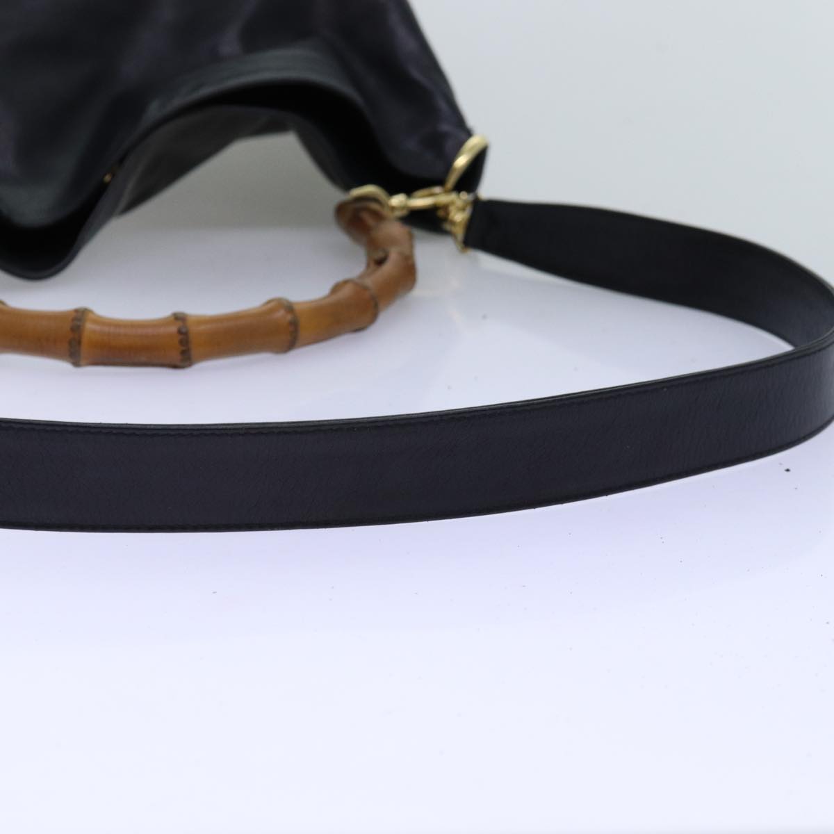 GUCCI Bamboo Hand Bag Leather 2way Black 001 1781 1577 bs13753