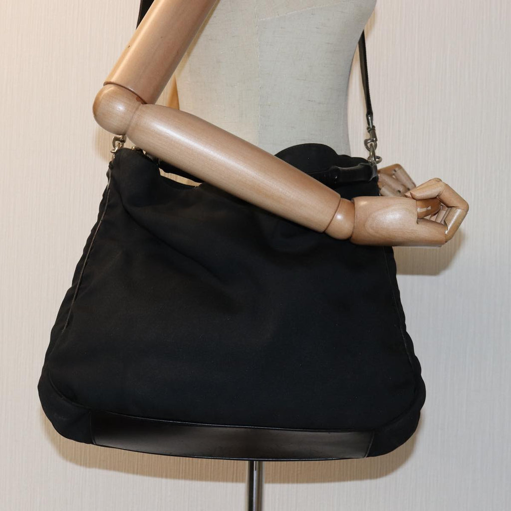 GUCCI Bamboo Hand Bag Nylon 2way Black 001 1577 2265 bs13767