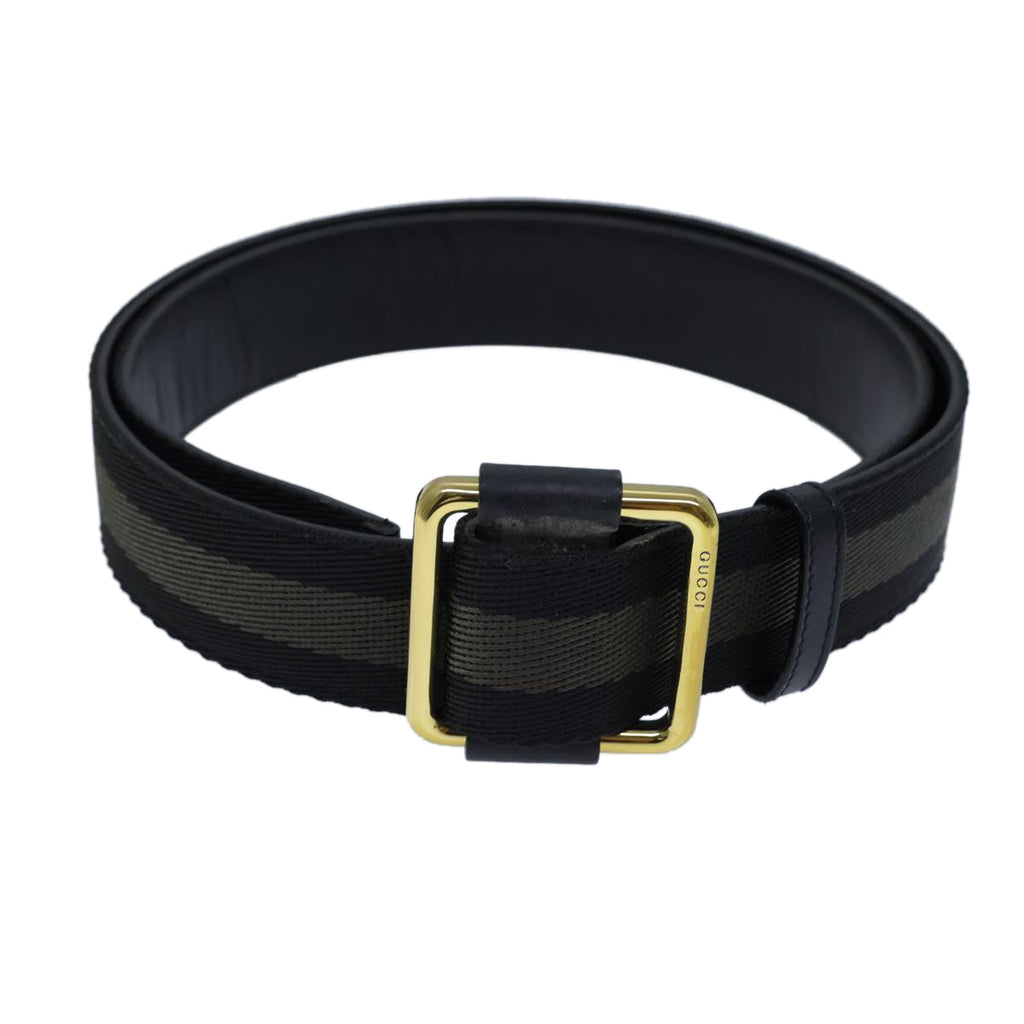 GUCCI Belt Canvas Leather 41.3"" Black bs13783