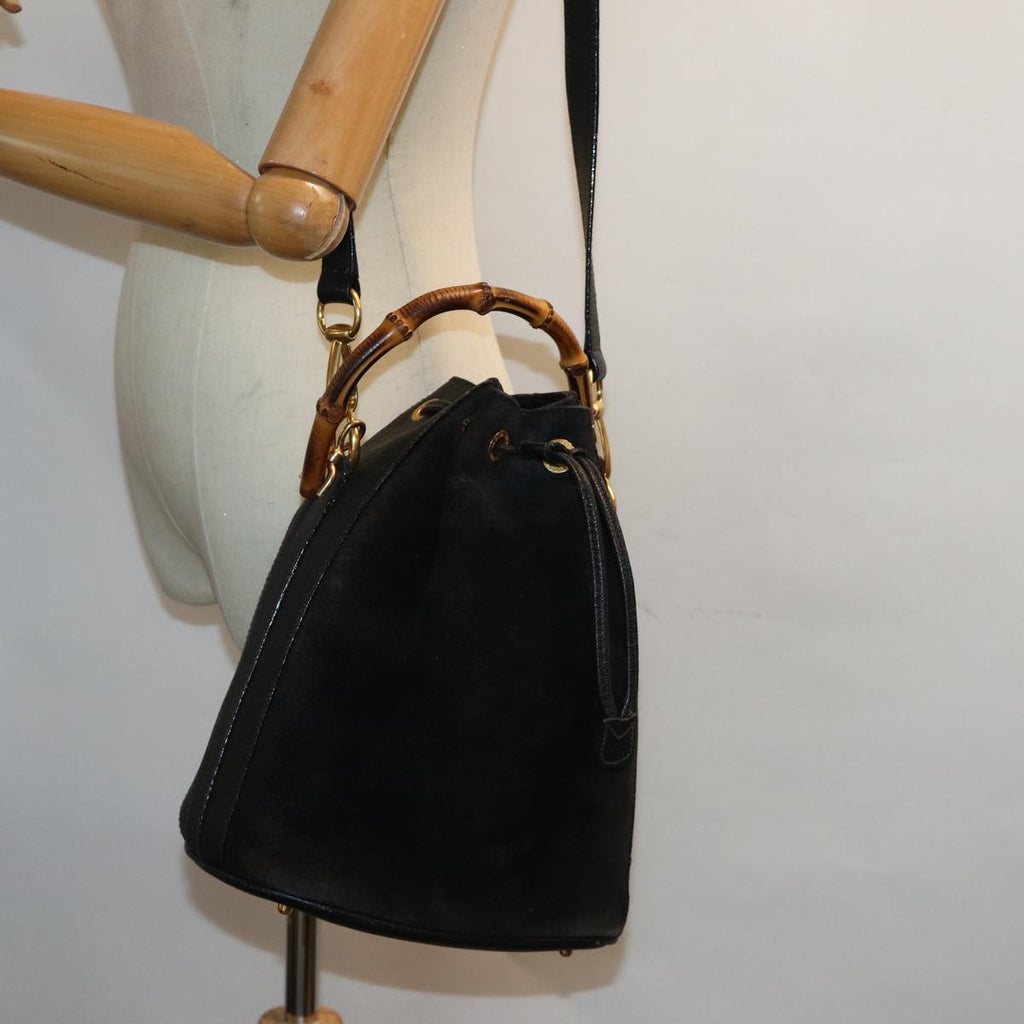 GUCCI Bamboo Hand Bag Suede 2way Black 001 2865 1657 bs13831