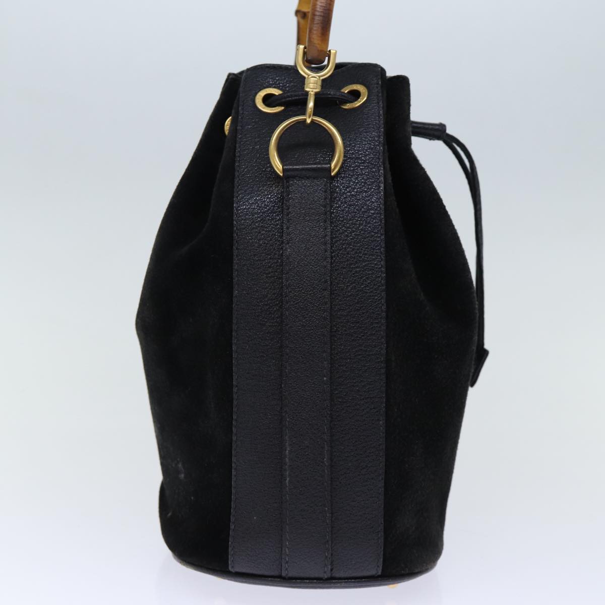 GUCCI Bamboo Hand Bag Suede 2way Black 001 2865 1657 bs13831