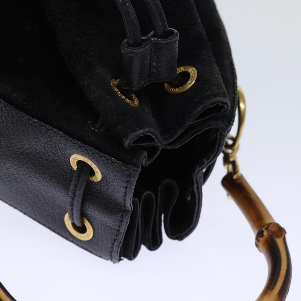 GUCCI Bamboo Hand Bag Suede 2way Black 001 2865 1657 bs13831
